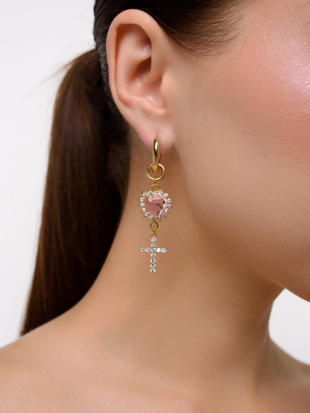Серьги "Cross pearl Pink" Gold