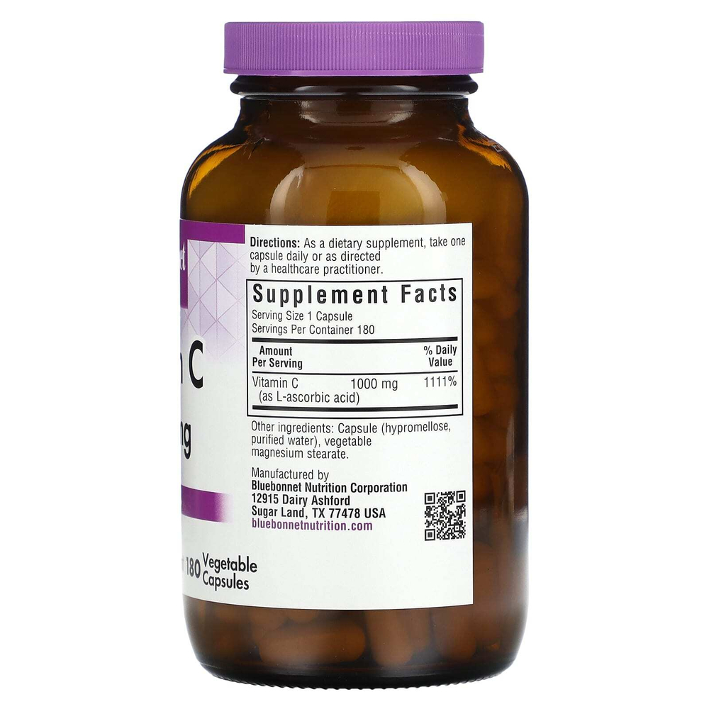 Bluebonnet Nutrition, витамин C, 1000 мг, 180 вегетарианских капсул
