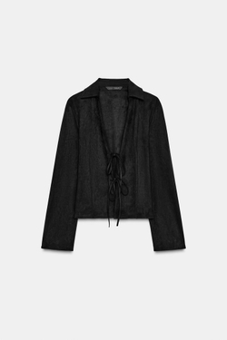 ZARA РУБАШКА ИЗ ИСКУССТВЕННОЙ ЗАМШИ С ЗАВЯЗКАМИ, ЧЕРНЫЙ