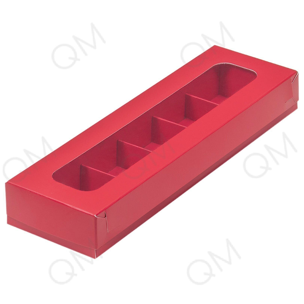 Коробка для 5 конфет с вклеенным окном 235*70*30 мм  (красная матовая), 10 шт