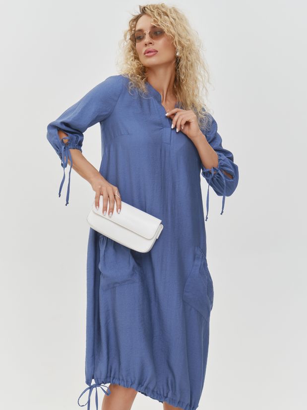 Платье БОХО с карманами, голубой
