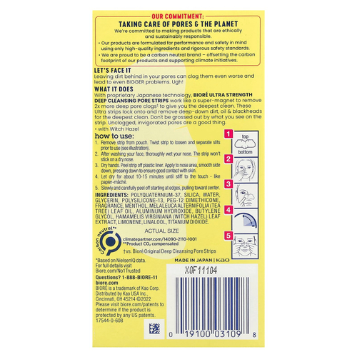 Biore, Полоски для глубокого очищения пор, сила действия, гамамелис, 6 носовых полосок