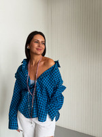 Рубашка трансформер в клетку сине-голубая