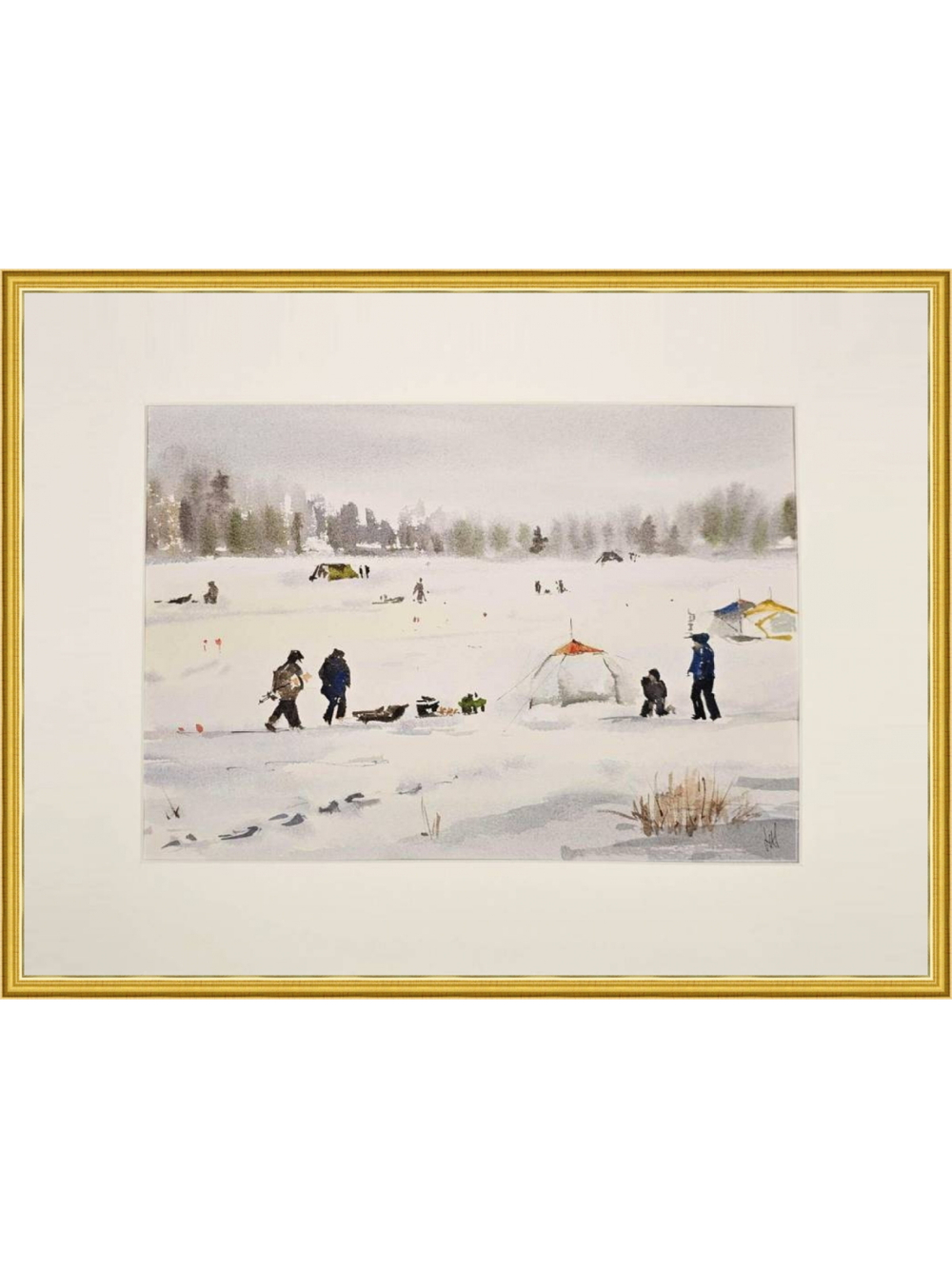 Картина авторская акварельная в паспарту 30х40 см на стену для интерьера "Рыбаки на Можайском..."