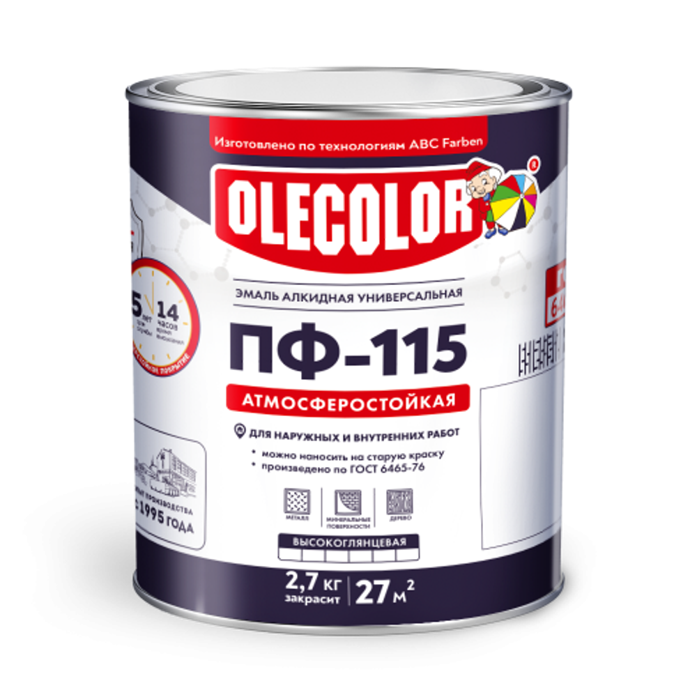 OLECOLOR Эмаль ПФ-115 алкидная матовый черный 0,8кг