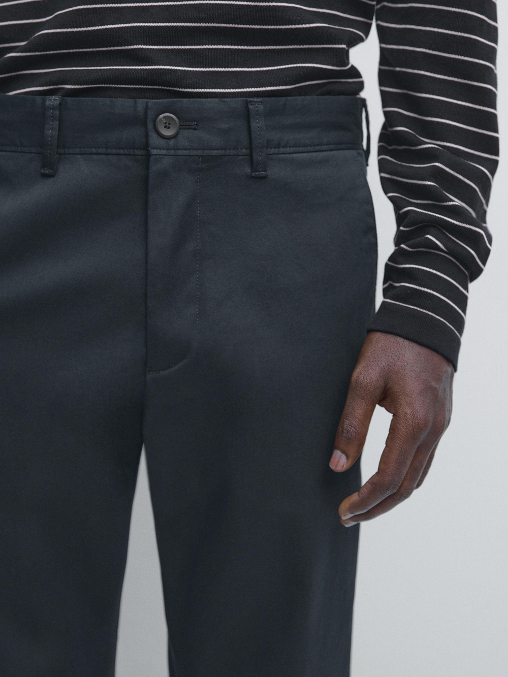 Massimo Dutti Зауженные брюки из смесовой хлопковой ткани, темно-синий