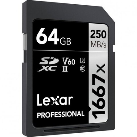 Карта памяти Lexar Professional 1667x Silver SDXC 64GB UHS-II U3 V60, R/W 250/120 МБ/с