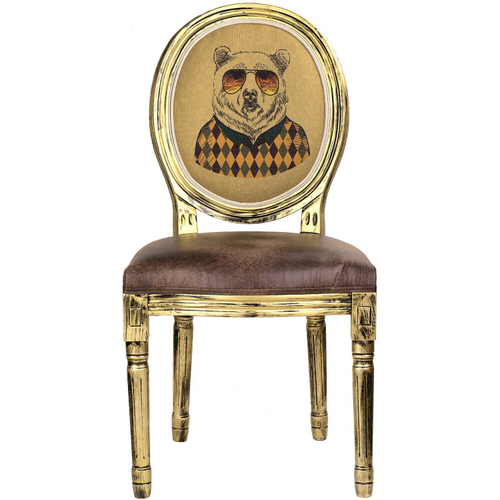 Стул "Медведь в очках" 48x46x96см Дерево/полиуретан/кож.зам/лён