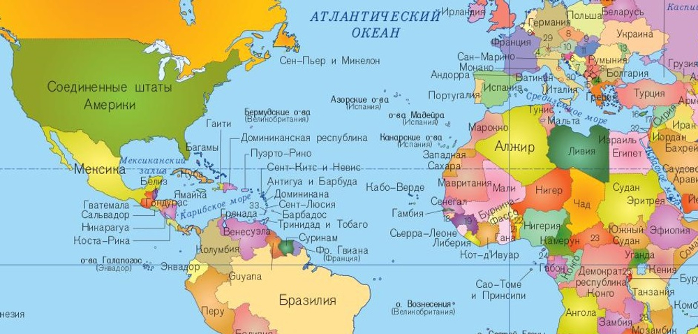 Политическая карта мира  на рус.. яз. большая настенная 150 х 200 см 2024 год