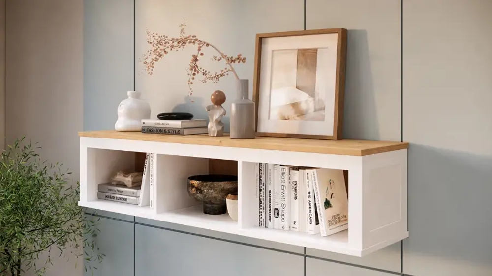 Полка навесная - аналог IKEA HEMNES / ХЕМНЭС/ ХЕМНЕС / КЫМОР / ИКЕА 148х34х37 см, белый/светло-коричневый