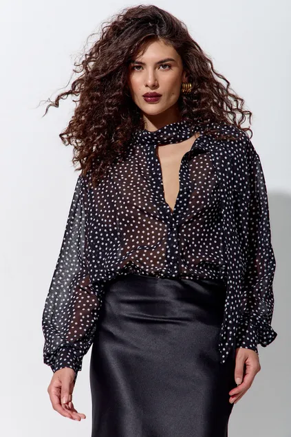 Блуза из шифона в горошек черного цвета