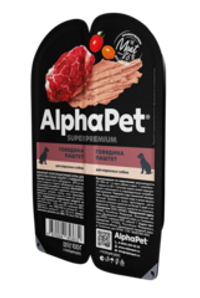 AlphaPet 100г "Superpremium" Влажный корм для собак паштет Говядина