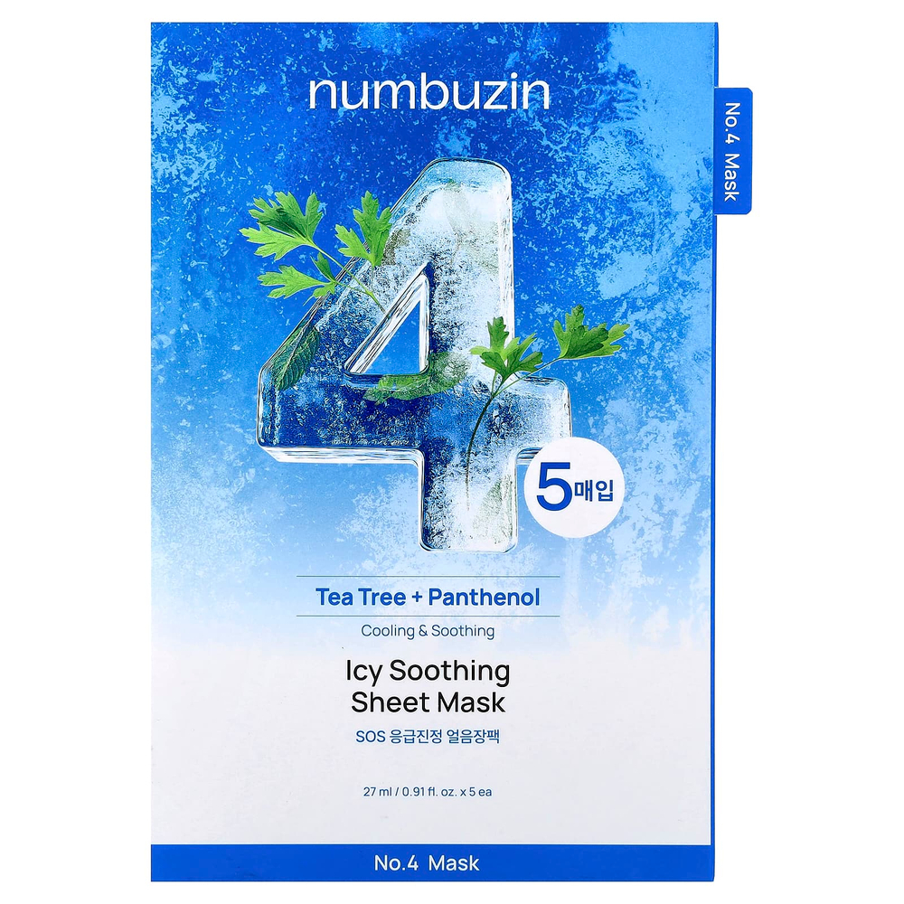 Numbuzin, № 4 Icy успокаивающая тканевая маска для красоты, 5 шт., 27 мл (0,91 жидк. унции)
