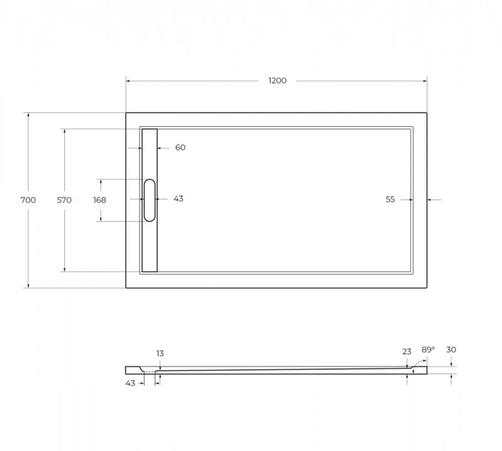 Поддон из искусственного мрамора 120х70 Cezares TRAY-AS-AH-120/70-30-W без сифона