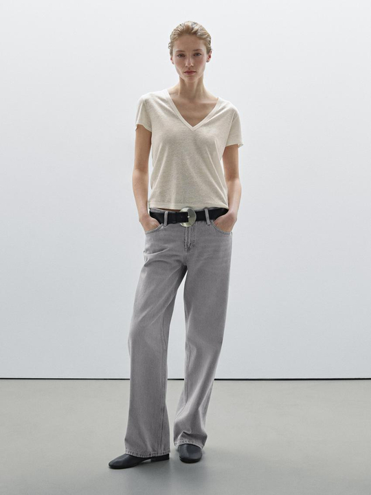 Massimo Dutti Джинсы прямого кроя с низкой посадкой, жемчужно-серый