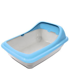 Туалет для кошек прямоугольный с ассиметричным бортом "Волна", серый/голубой 455*350*200мм, Gamma