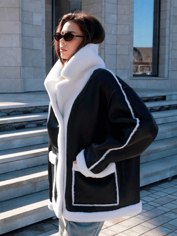 Дубленка из натуральной шерсти, черная, SilverFox