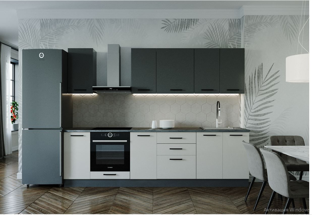 Кухонный гарнитур Лофт ) 2800 мм стол 38 мм, ЛДСП, прямая просторная кухня с вместительными шкафами и ящиками