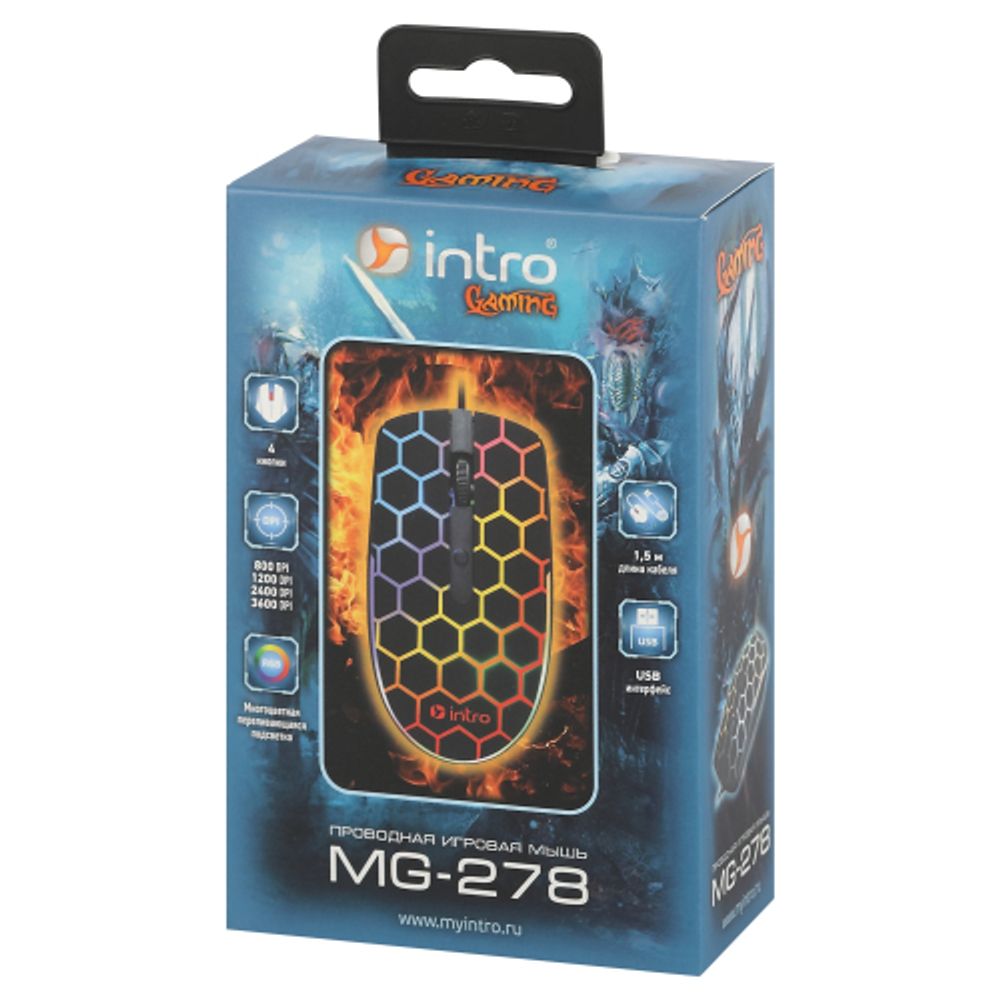 Мышь Intro MG278 игровая проводная 800-3600dpi черная | Мыши