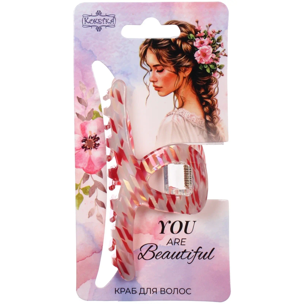 Заколка - краб для волос «AKS-EMPIRE», петля, микс 6 цветов, 7,8*4,5см