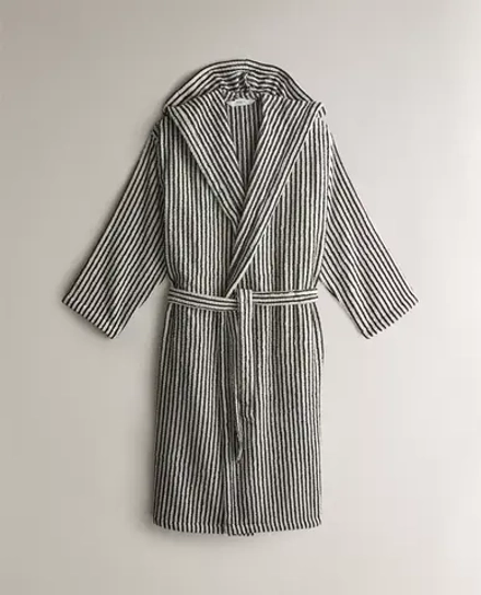 ZARA HOME ПОЛОСАТЫЙ ХАЛАТ С КАПЮШОНОМ, ЭКРЮ/ЧЕРНЫЙ