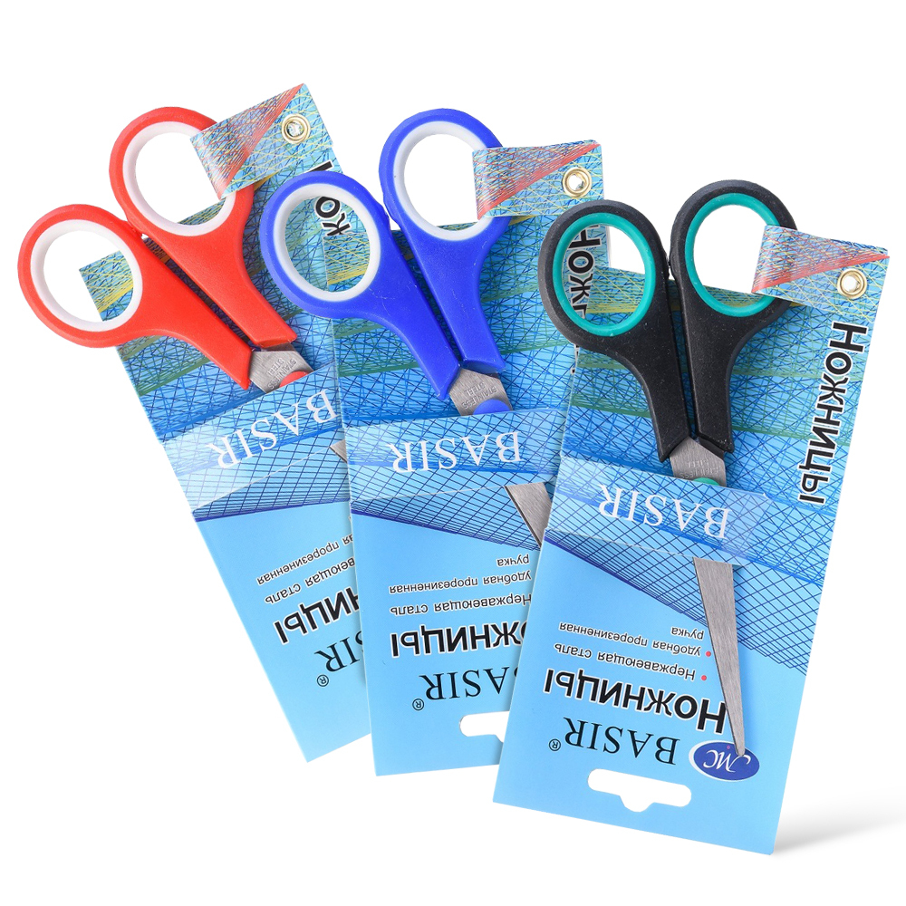 Ножницы канцелярские прямые 14 см, 3 шт, с прорезиненной ручкой, MC-Basir, набор простых ножниц для резки бумаги, картона и рукоделия