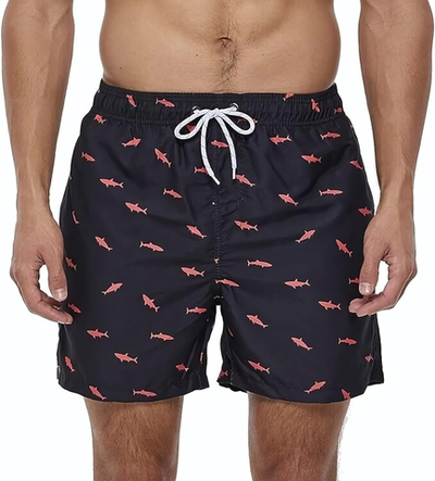 Черные пляжные шорты с акулами (Размер: L) (Цвет: черный)