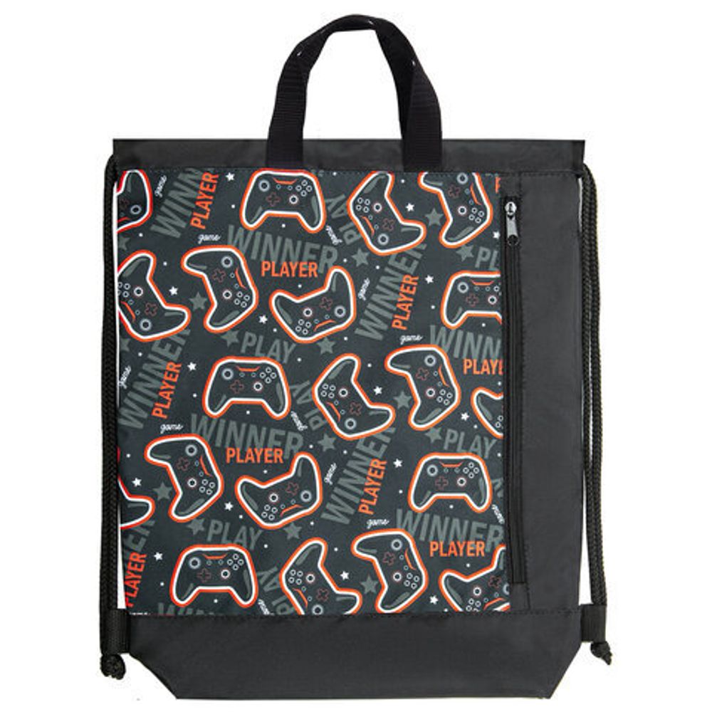 Мешок для обуви ЮНЛАНДИЯ, с ручками, боковой карман на молнии, 46х36 см, "Play game", 271066