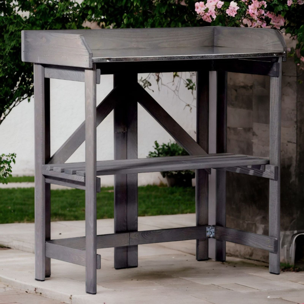 Садовый стол деревянный для сада и дачи с цинковой столешницей, для пересадки растений и цветов