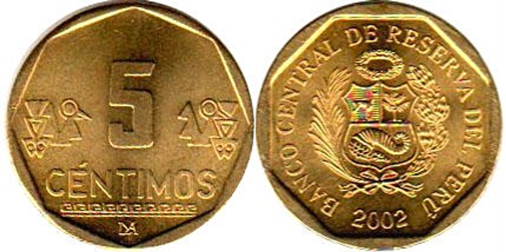 Перу 5 сентимо, 2002 - 2007 Герб aUNC