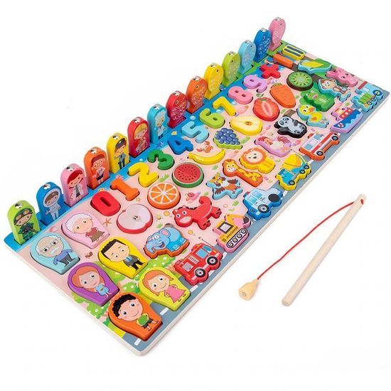 Логарифмическая деревянная доска 7 в 1   «Животные, профессии, счёт» + магнитная рыбалка