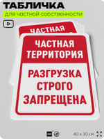 Табличка для частной территории "Частная территория, разгрузка строго запрещена", на дом, для участка, организаций, предупреждающая, 40х30 см, Silver Plane x Айдентика Технолоджи