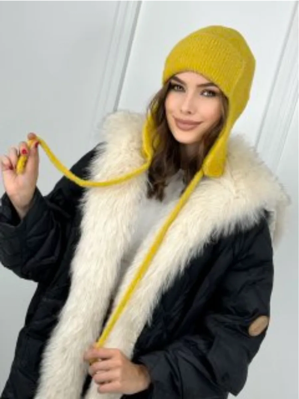 шапка ушанка осенняя-зимняя вязаная с ушками