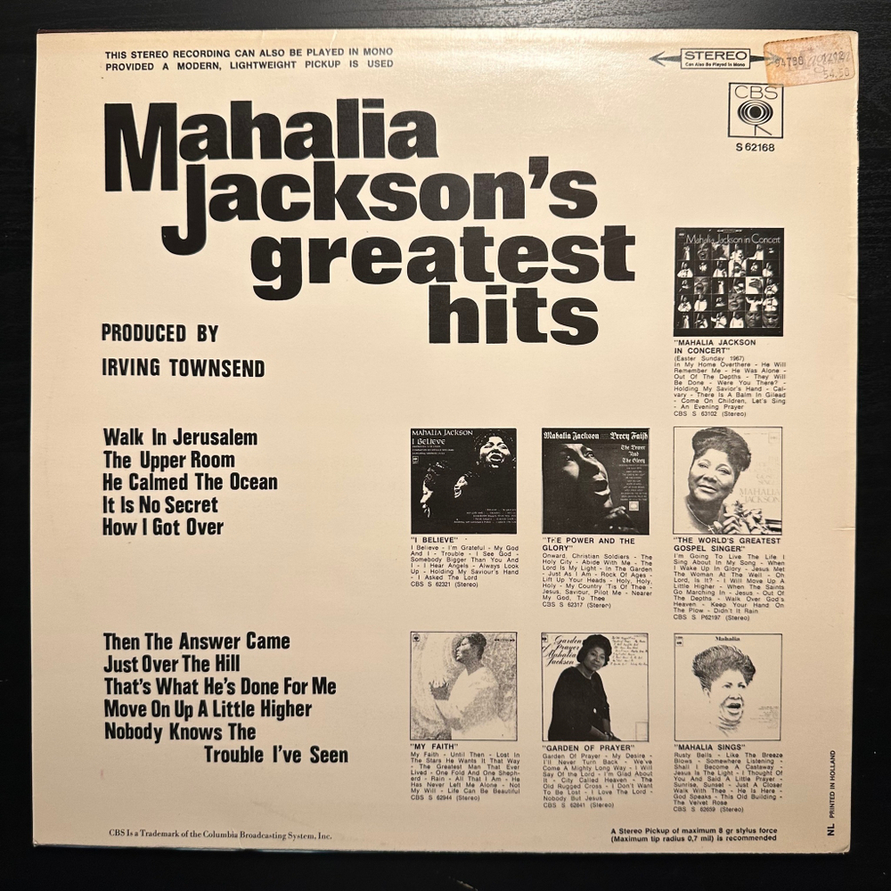 Mahalia Jackson - Greatest Hits (Голландия 1963г.)