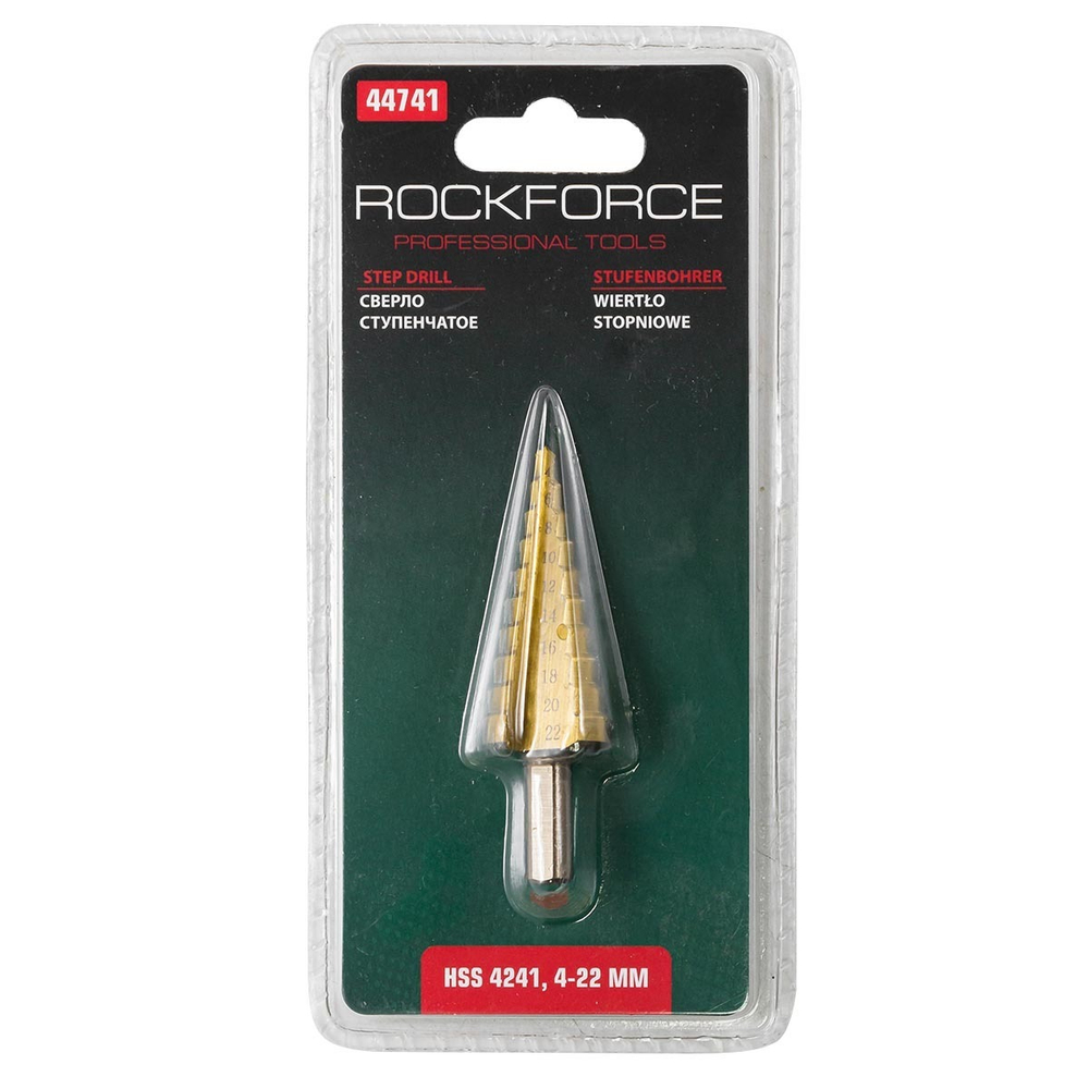 Сверло ступенчатое HSS 4241(4-22мм), в блистере RockForce##Rock FORCE RF-44741
