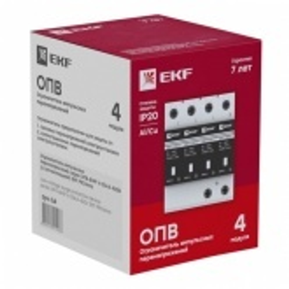 Ограничитель импульсных напряжений ОПВ-C/4P In 20кА 400В с индикатором EKF PROxima opv-c4