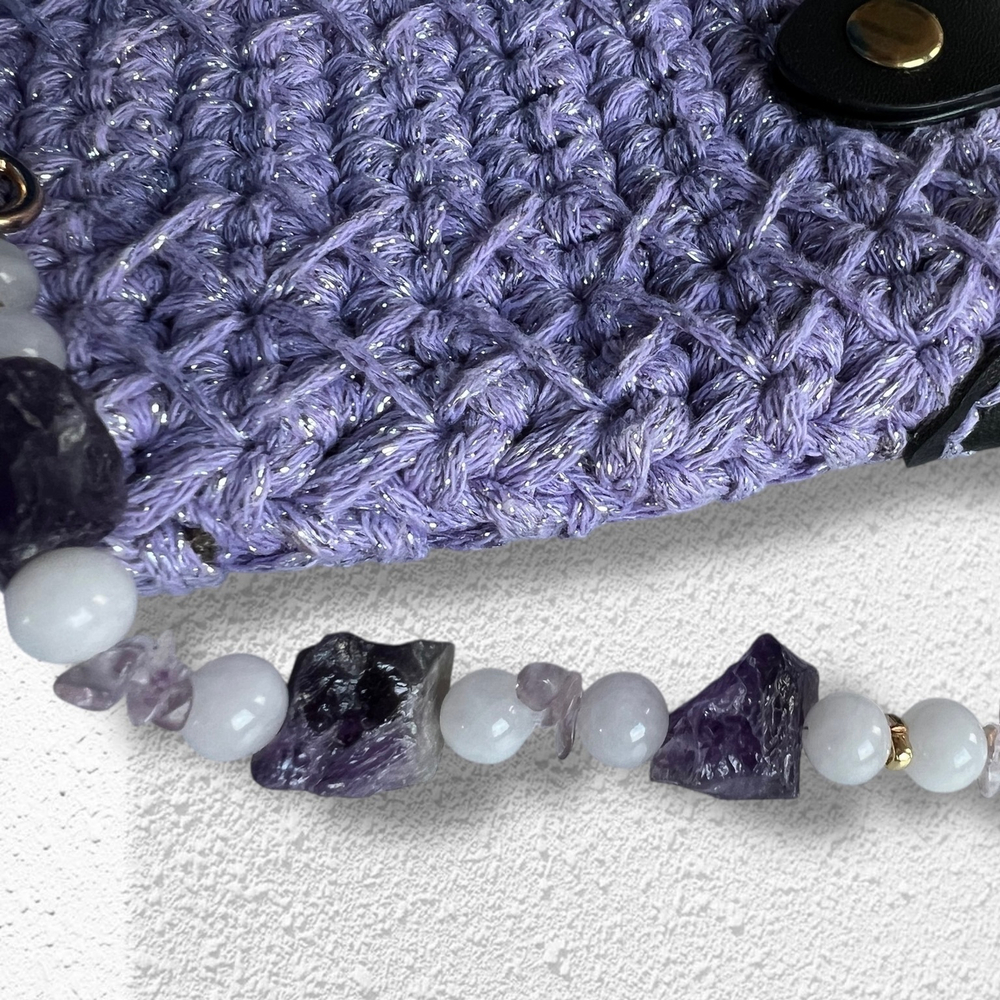 Сумка-чехол. Вставки из камней. Аметист и Розовый кварц