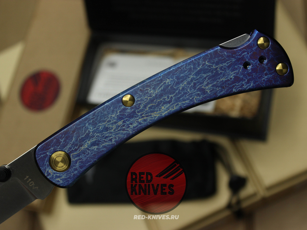 Нож Buck 110 Slim Pro TRX Titanium (Legacy Collection 2023) - ярко синий огненый титан