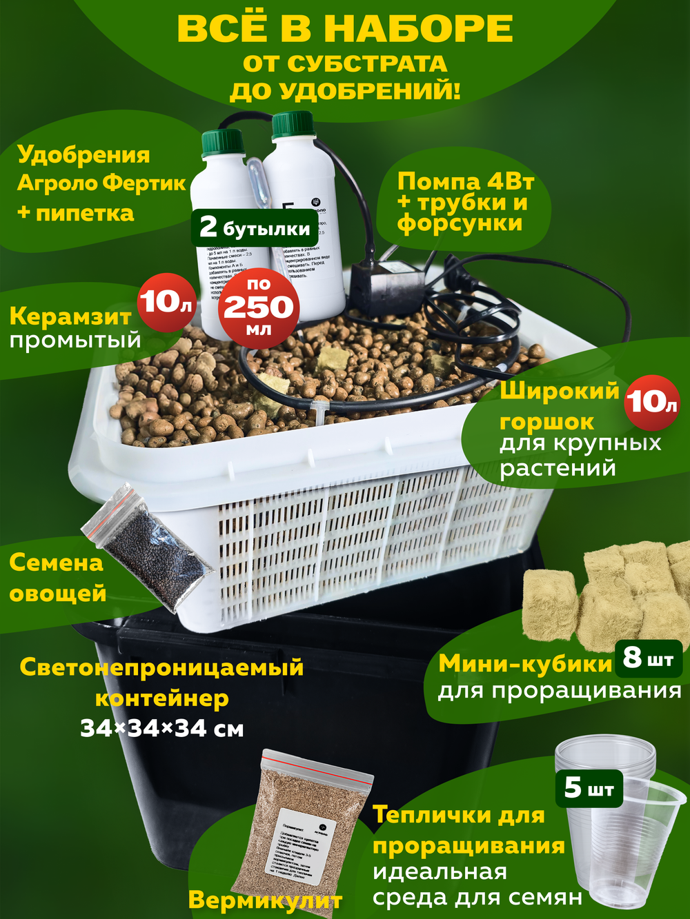 Система выращивания гидропоники АГРОЛО КУБ Оптимум Грядка с регулируемым поливом