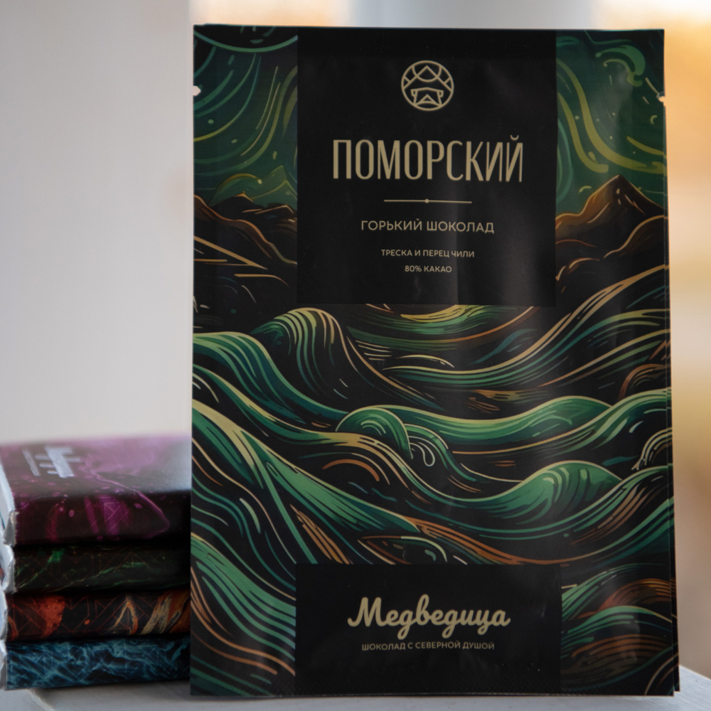 Горький шоколад "Поморский" с треской и перцем чили 40 г