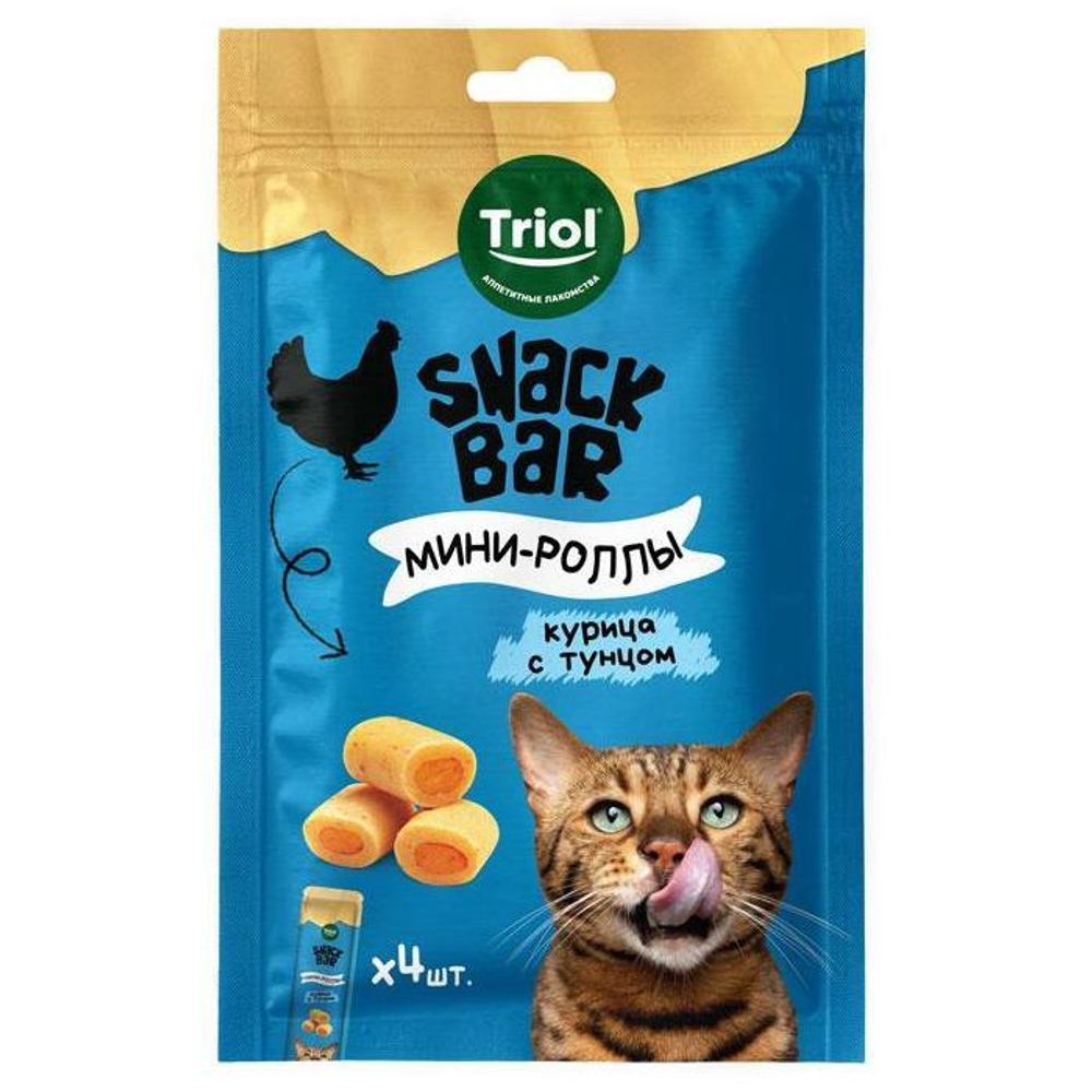 Лакомство для кошек "Мини-роллы с начинкой из курицы с тунцом", 40г, серия SNACK BAR, Triol