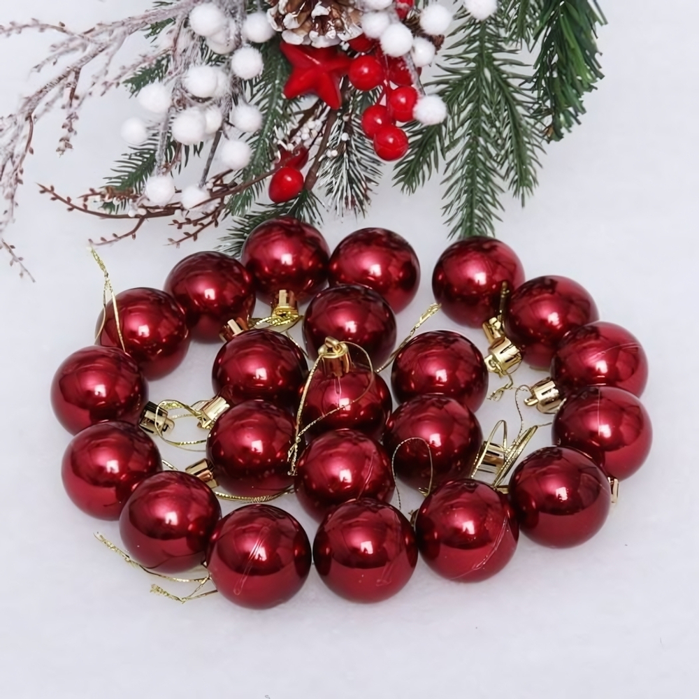 Новогодние шары 4 см (набор 24 шт) "Глянец", рубин (Серпантин)