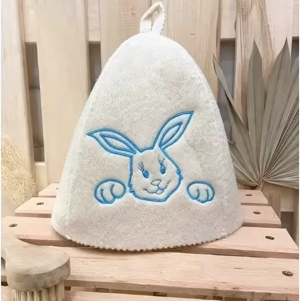 Шапка банная детская классическая с вышивкой «Заяц», цвет белый, (без упаковки)