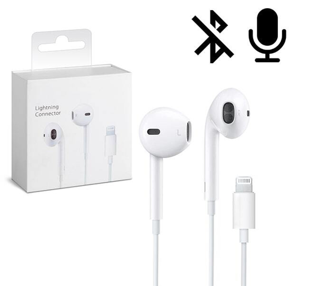 Наушники с микрофоном для iPhone с Lightning Orig с лого без Bluetooth (белый)
