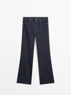 Massimo Dutti Расклешенные джинсы с высокой талией, темно-синий
