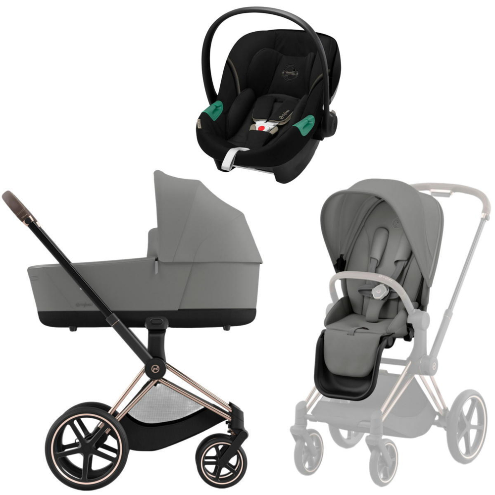 Коляска 3 в 1 Cybex Priam IV Rosegold complete и автокресло Aton S2 i-Size Moon Black Mirage Grey