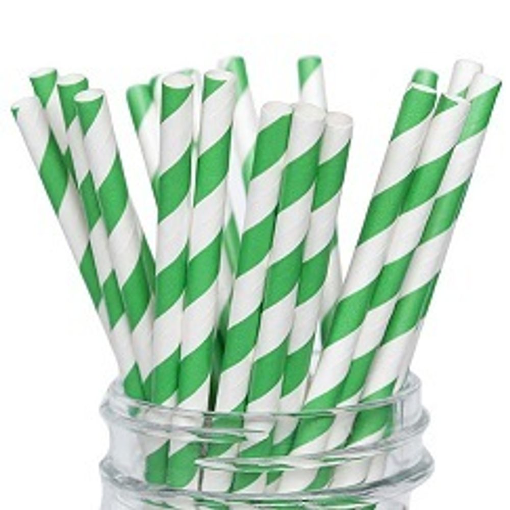 Трубочки для коктейлей 197 мм зеленые полоски