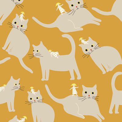 Сказочная кошка и малюсенькая девочка. Дружба