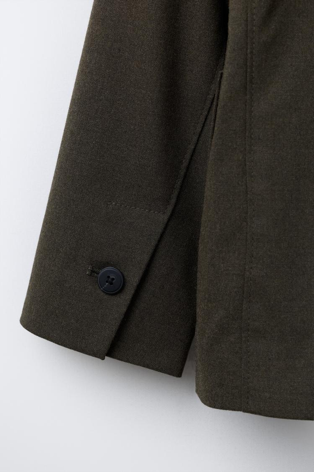 ZARA ФЛАНЕЛЕВЫЙ КОСТЮМНЫЙ БЛЕЙЗЕР, ТЕМНЫЙ ХАКИ