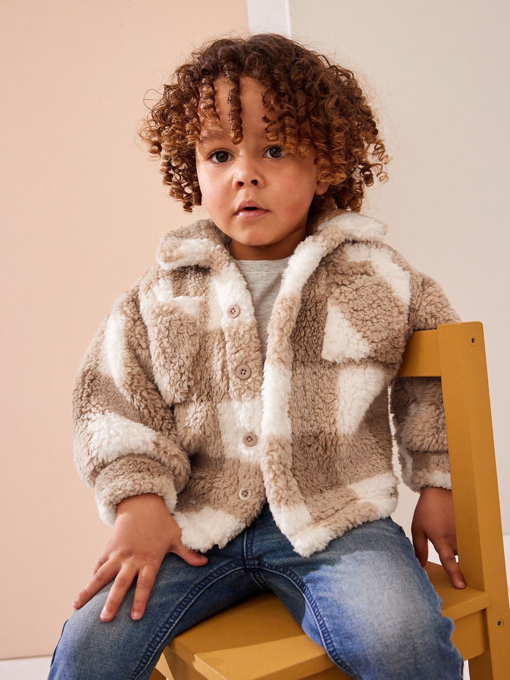 Куртка флисовая для мальчика Next K83-421, Коричневый, Молочный
